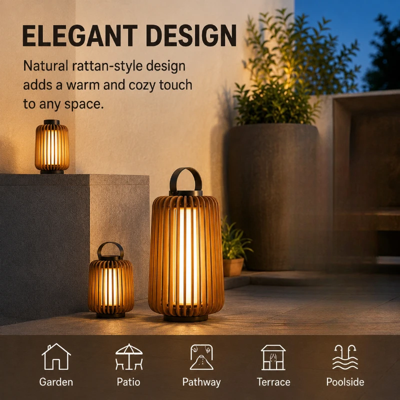Outdoor Garden Lamp Waterproof LED Rattan Lantern Rechargeable Floor Light for Patio Yard Lawn Villa Decor Outdoor Floor Lamp