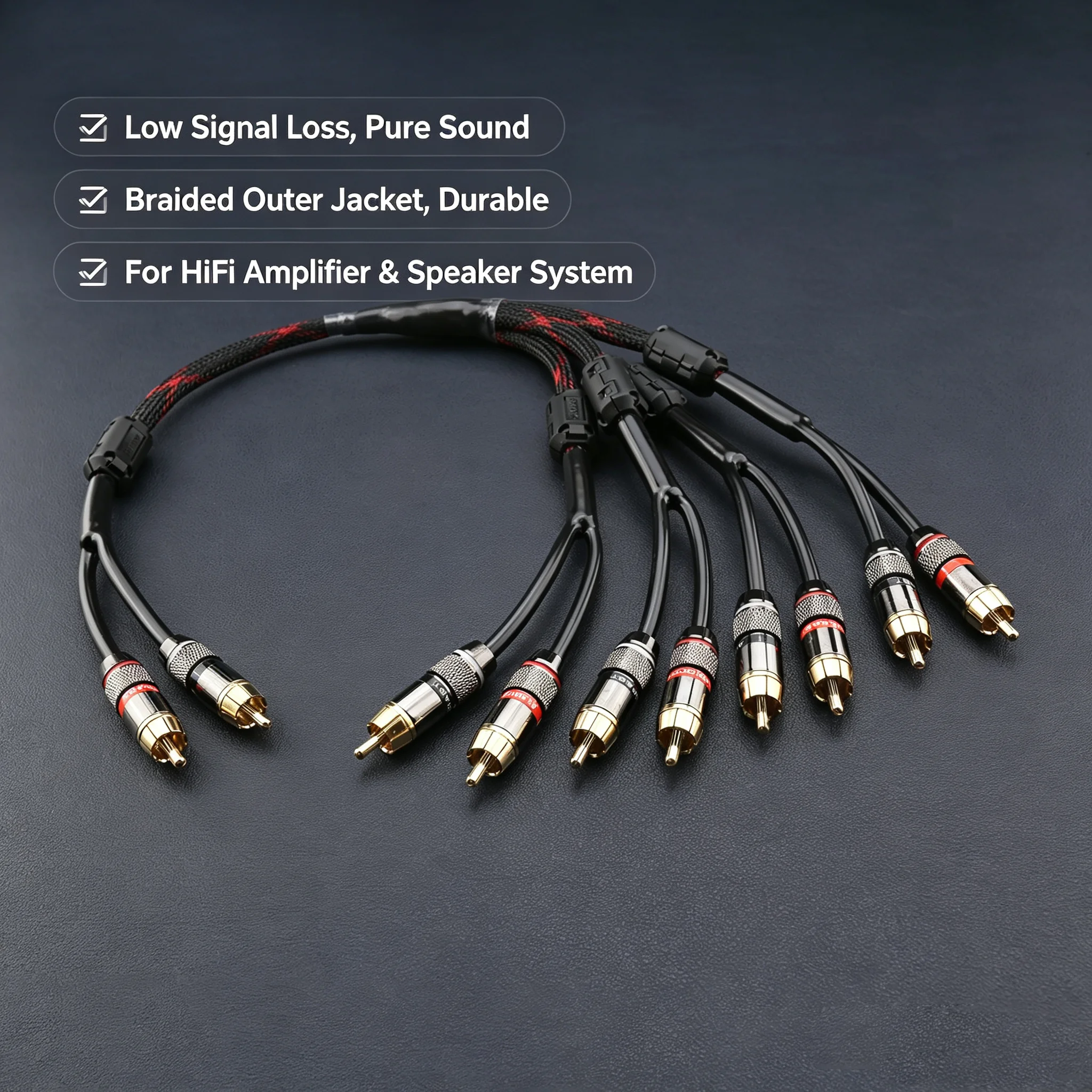 Gold Plated 2 RCA Input to 8 RCA Output Male 4 Core OFC Copper HiFi Audiophile RCA Splitter Y Cable For AV Receiver Amplifier