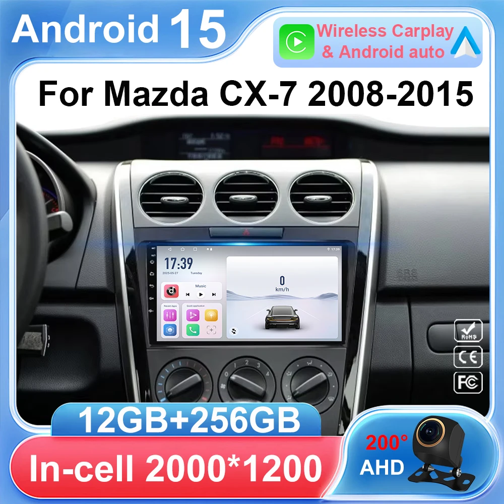لمازدا CX-7 CX7 CX 7 2007 2008 2009 2010 2011 - 2014 نظام تحديد المواقع والملاحة مشغل وسائط متعددة 4G Carplay 2 Din أندرويد 15 راديو السيارة