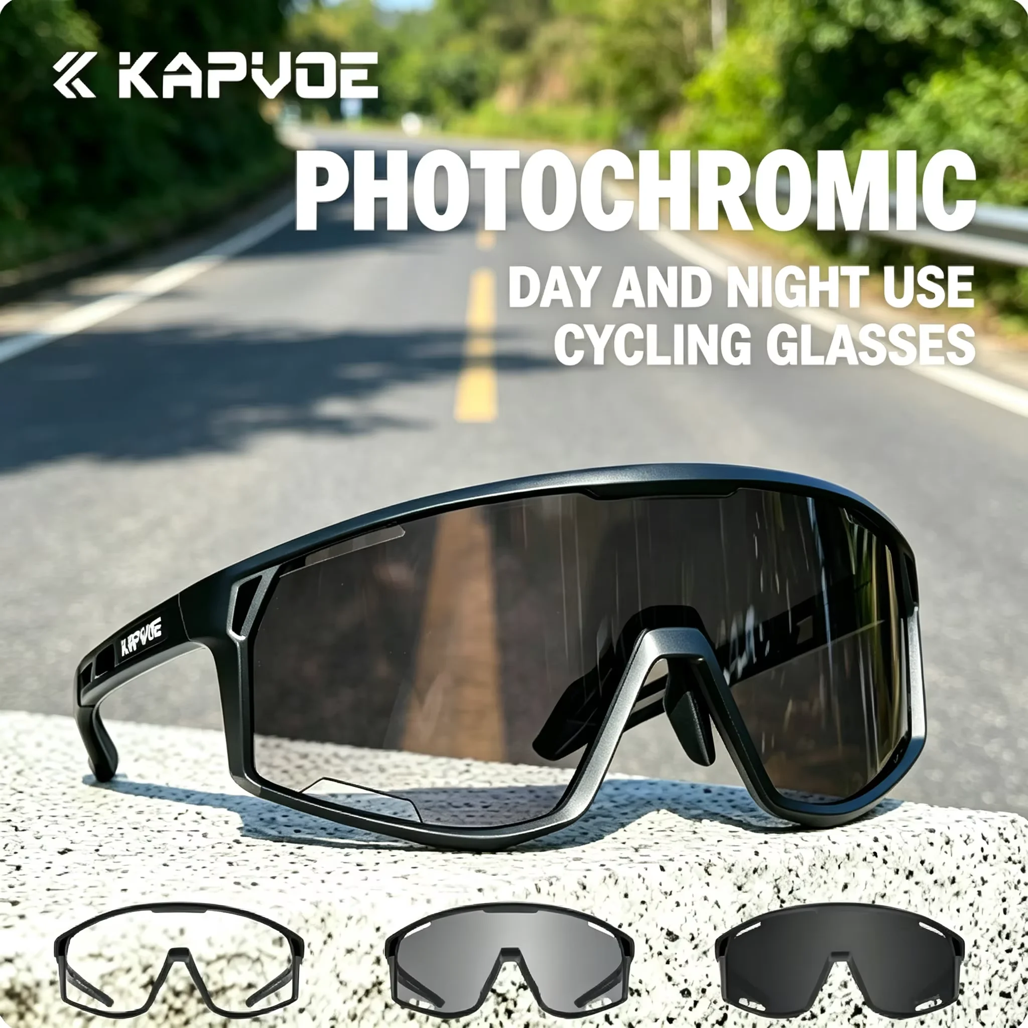 Kapvoe UV400 HD Photochromatische Fahrradbrille 2026 Neue Mode Damen Herren Pickleball Sportbrille MTB Fahrradbrille Reitbrille Wanderbrille