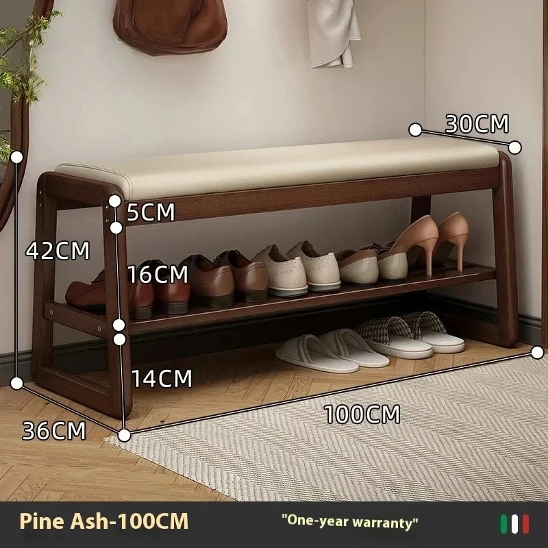Home Entrance Solid Wood Long Soft Shoe Changing Stool Sitting Shoe Cabinet Fitting Room Multifunctional Shoe Wearing Stool