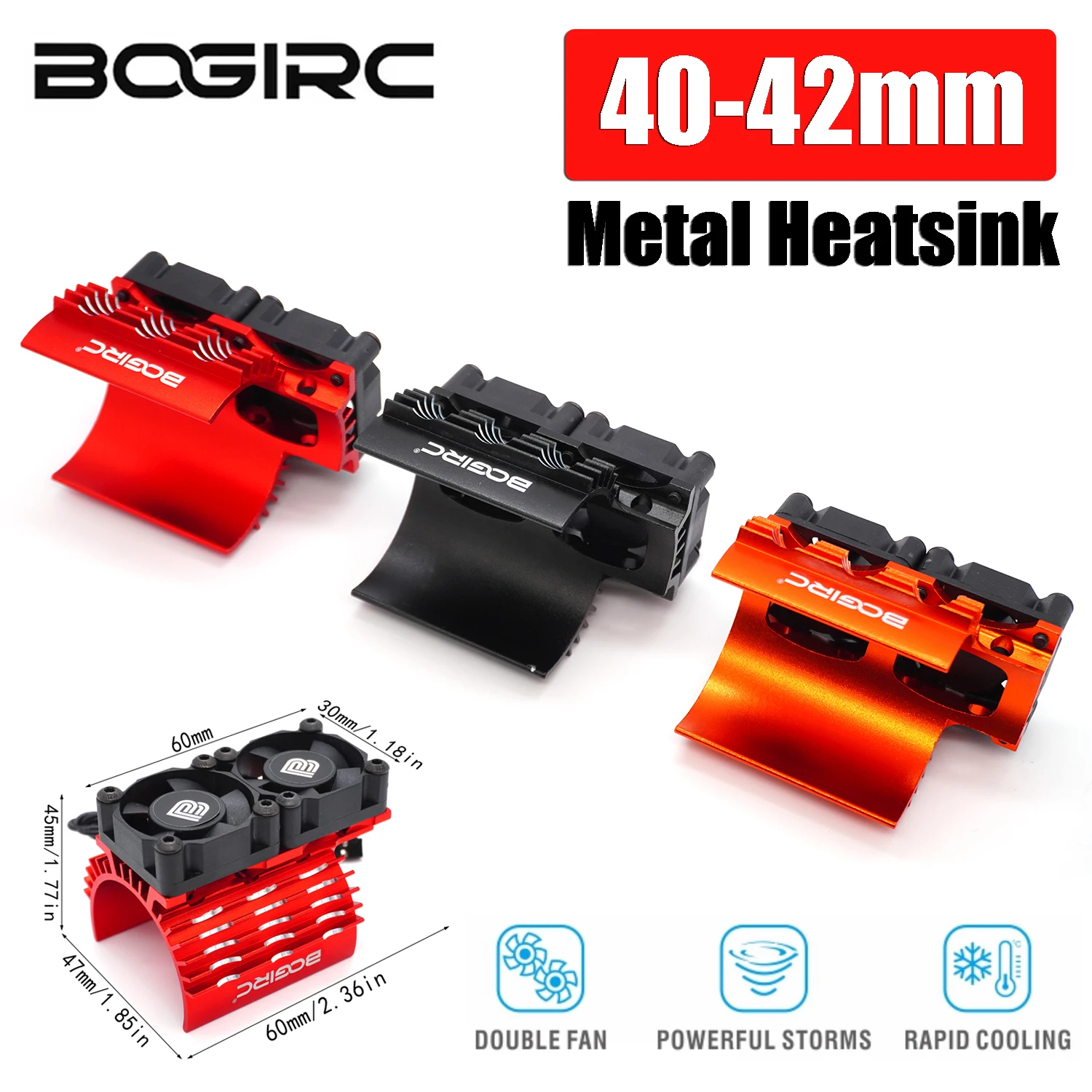 BOGIRC 40-42mm Metal Heatsink With Dual Cooling Fan 27000RPM for 1/8 1/7 RC Car 4068 4076 4082 4092 4268 4274 Brushless Motor