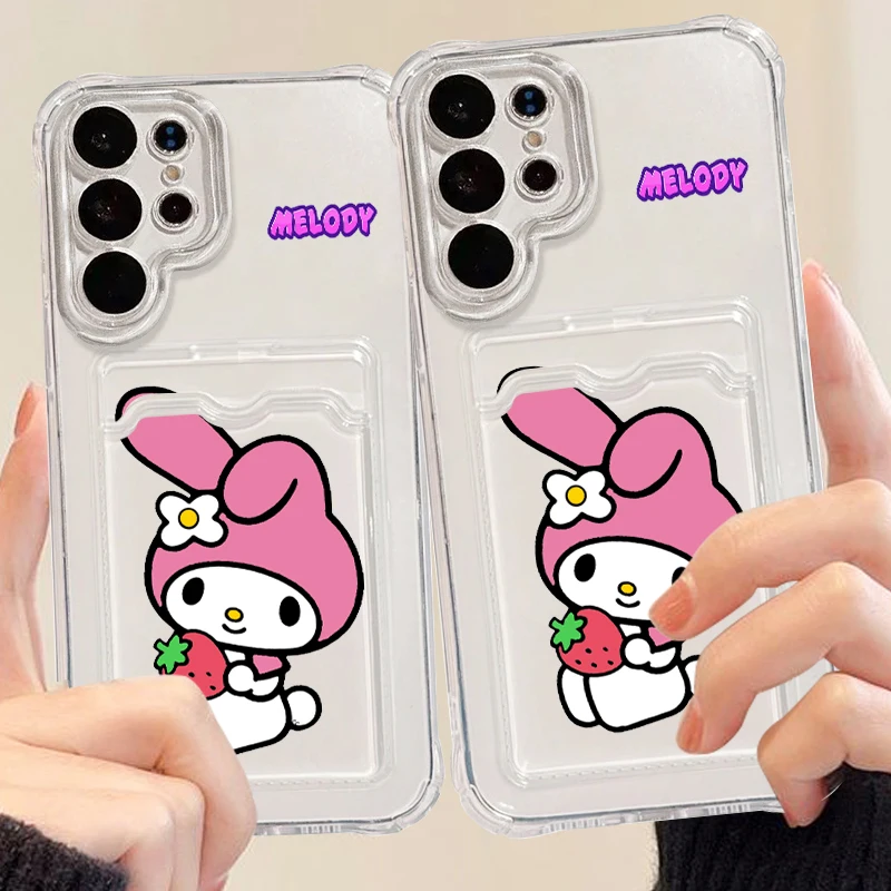 

Cartoon My Melody Art For Samsung S24 S23 S22 S21 S20 Ultra FE Plus A55 A53 5G Photo Card Bag Transparent Funda Phone Case