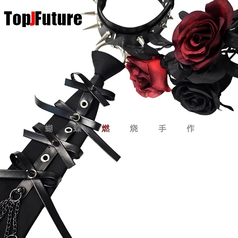 Women feminina Punk Y2K Girl Gothic Lazy Versatile Handsome Trendy Personality JK bow lock Tie Adjustable Rivet Pre-Tied Ties