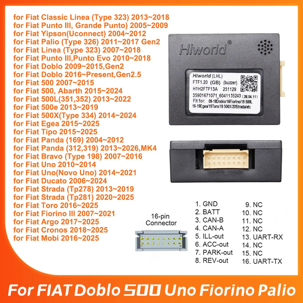 Decodificador CAN Bus para Radio de Coche, Adaptador CAN Bus para FIAT Doblo 500 Uno Fiorino Palio Bravo Punto Panda Dacuto Strada Argo Toro Mobi