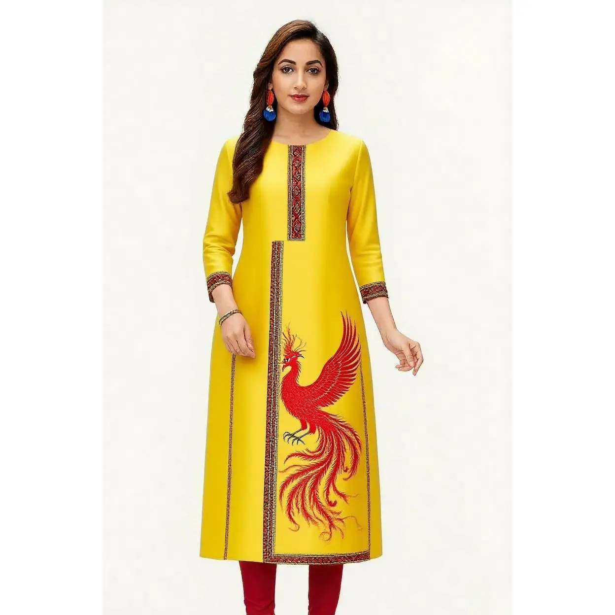 ชุดเดรสสไตล์ชาติพันธุ์แบบคุर्ตะสำหรับผู้หญิง ดีไซน์สบายๆ ชายเสื้อผ่าตรง ลายพิมพ์นกยูง แฟชั่นใหม่ สไตล์ลำลองแบบชาติพันธุ์ ชุดเดรสผู้หญิงแบบตุรกี