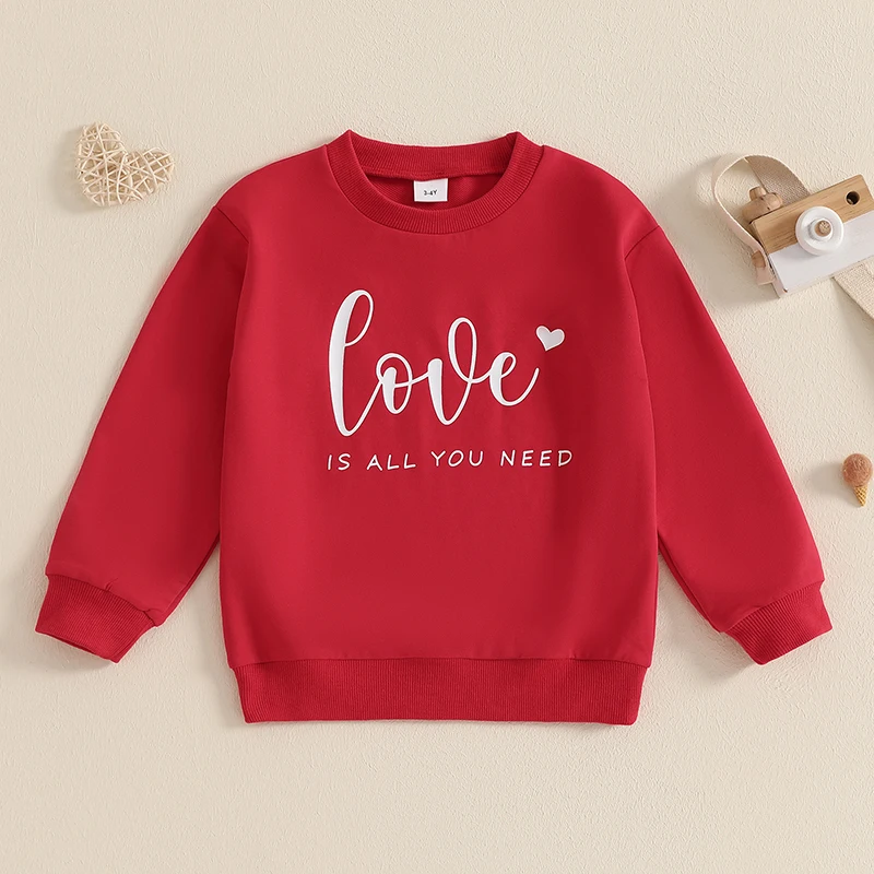 

Toddler Boys Girls Spring Fall Sweatshirt Letter Heart Print Long Sleeve Round Neck Pullover for Valentine's Day