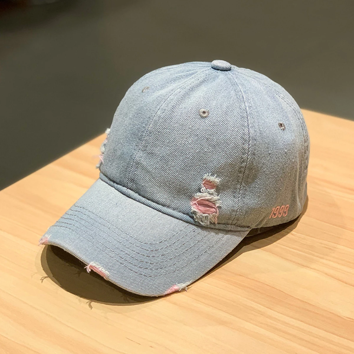 Women's Rainbow Denim Distressed Baseball Cap for Unisex Adjustable Sun Hat Washed Dad Hat Outdoor Visor