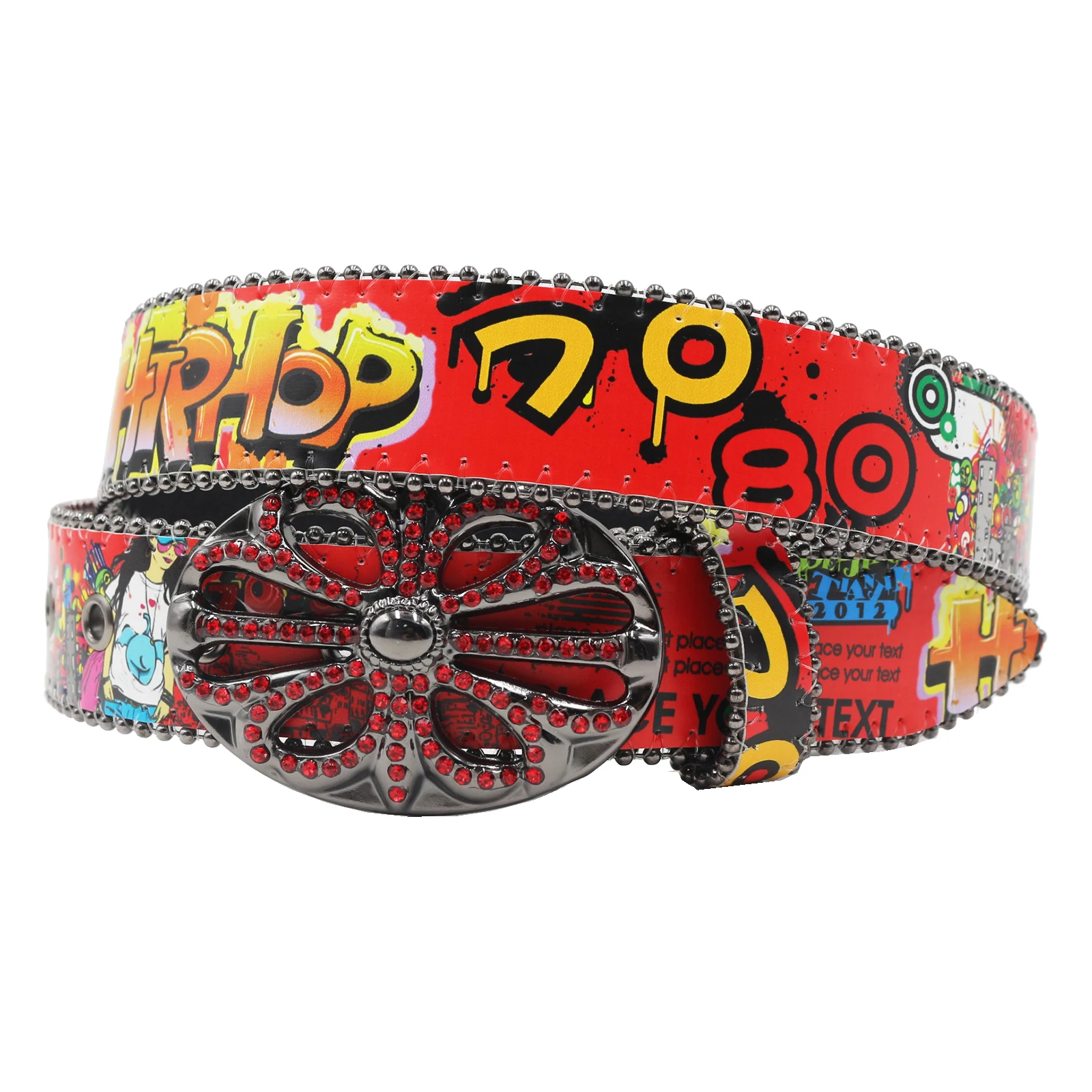 Hip-hop graffiti Print Diamond Wide Buckle Belt For Women men Vintage Rhinestone Bohemia Strap Female man For Jeans bb belt