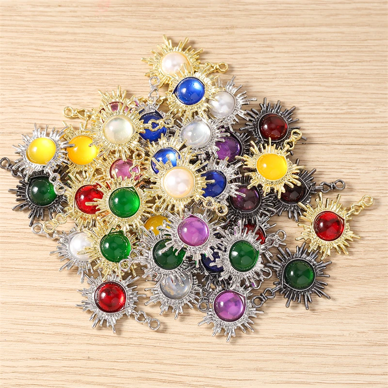 5 Stück 24x32mm Niedliche Bunte Kristall-Metall-Sonnenanhänger für Halsketten, Ohrringe, Armbänder, DIY-Bastelzubehör, Schmuckherstellungszubehör – Detail 24