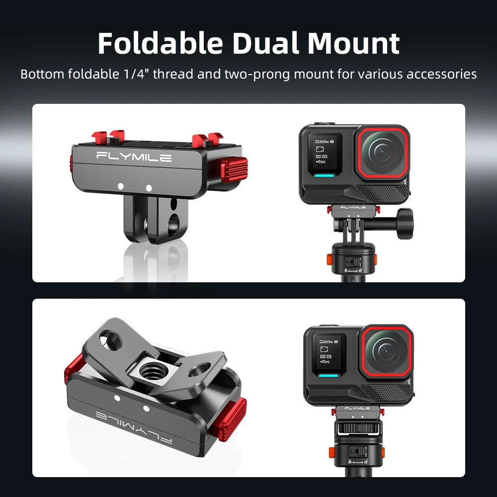Flymile Magnetische Schnellwechselbasis für Insta360 X6 X5 Ace Pro 2 Zubehör mit 1/4″ Loch Metallhalterungsadapter Klappbare Krallen – Detail 7