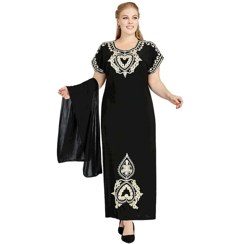 New Women Abaya Dubai Embroidered Muslim Spring Autumn Dress Caftan Marocain Arab Islamic Clothing Kimono Robe With hijab scarf