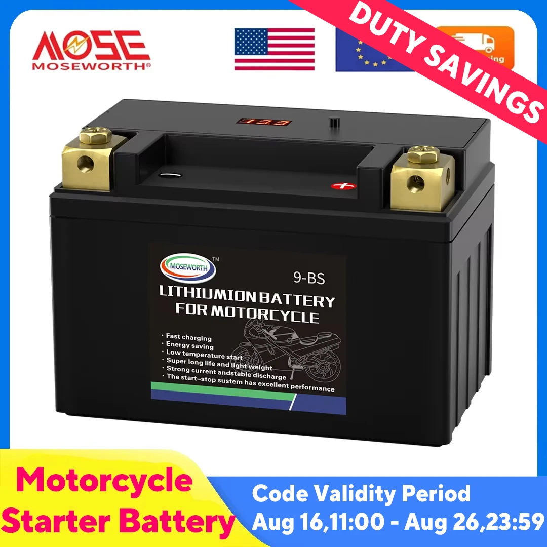 9-BS 12 V 6 Ah Lithium-Motorrad-LiFePO4-Batterie, eingebautes BMS CCA 350, wartungsfrei, für ATV, UTV, Jetski, Honda, Suzuki, Kawasa