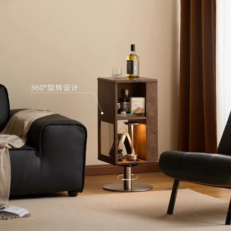 Black walnut side cabinet, corner cabinet, rotating storage cabinet, few bedrooms, solid wood bedside table