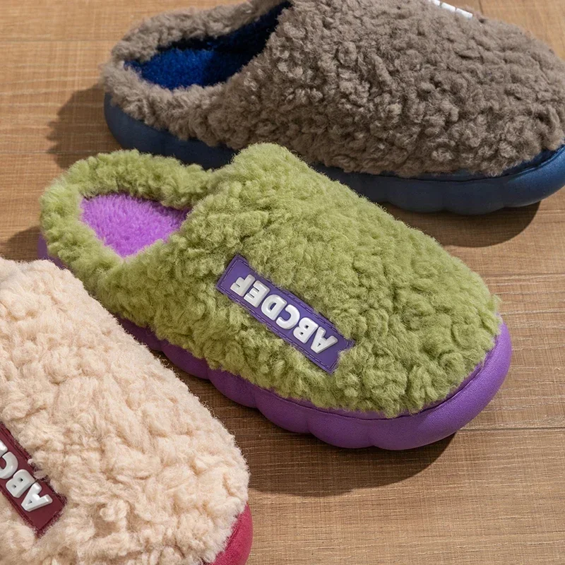 2024 New Trend Winter Couple Indoor Non-slip Mule For Men Women Flip Flops Warm Fluffy Slippers Home Slides Casual Cotton Shoes