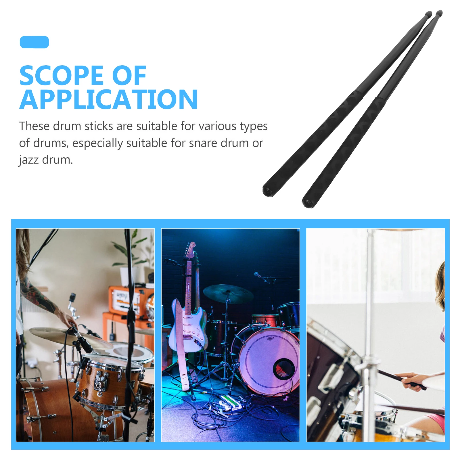 

Anti Slip Drum Sticks Black Nylon Handle Percussion Instrument Practice Wood Drumming Equipment Adult Musicians Lightweight
