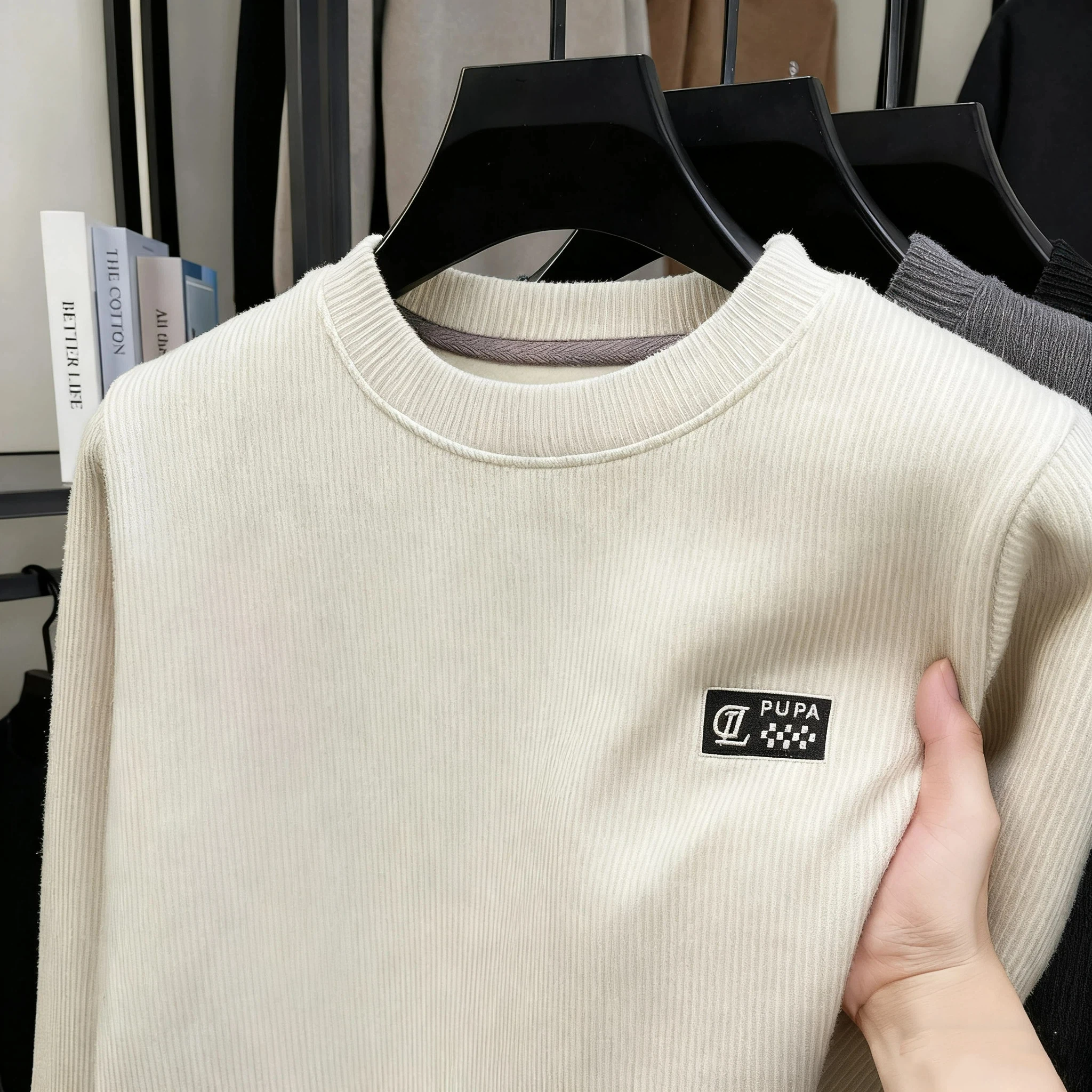 

Fleece Lined Long Sleeve Sweater For Men Round Neck Loose Fit Knitwear New Casual Warm Thick Pullover Mens Knit Sweater