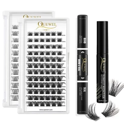 Quewel 72pcs Lash Clusters Kit Bond and Seal Eyelash Glue Long Lasting Premade Fan Eyelash Extensions Glue Remover DIY Lashes