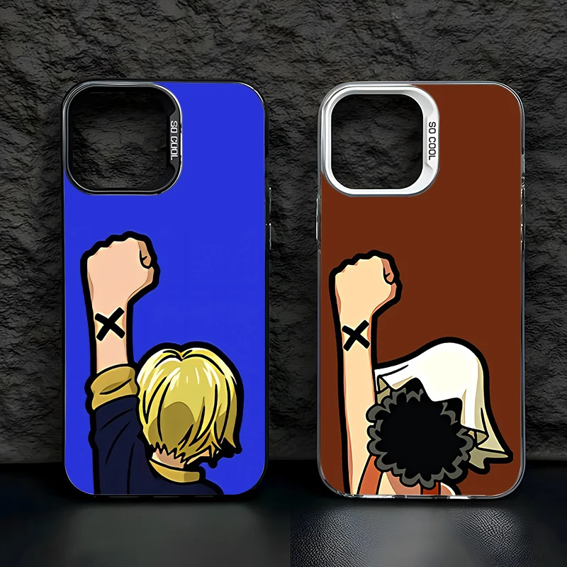 Comics One Piece Sanji Usopp For Apple iPhone 15 14 13 12 11 XS XR X Pro Max Plus Colorful Silver Cover Phone Case