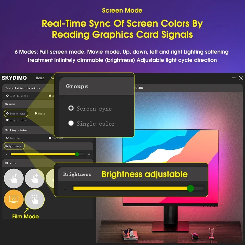 Computer Monitor Screen Ambient Backlight For 24-34 Inch Color Real-Time Sync LED Strip Light Game Atmosphere Decorative Lamp