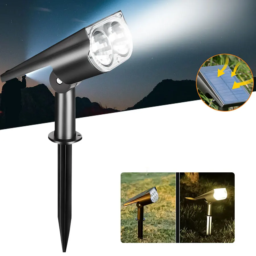 【セール中】屋外 2LED ソーラースポットライト ガーデンソーラーランプ 調整可能 地中埋め込み型 IP65 防水 景観壁ライト 照明