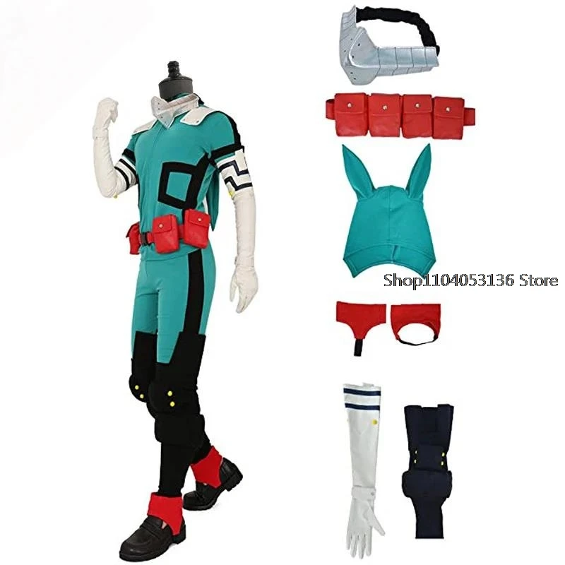 Midoriya Izuku Deku Battle Cosplay Costume Anime My Hero Academia Cosplay Boots Shoes Wig Unisex Jumpsuit Set For Halloween