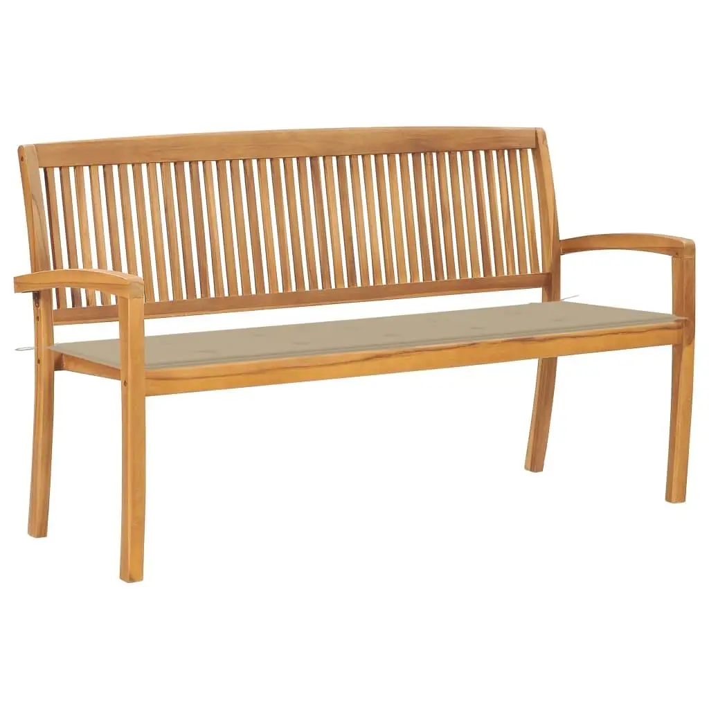 62.6” Solid Teak Wood Stacking Patio Bench with Cushions - Stylish Outdoor Seating Solution