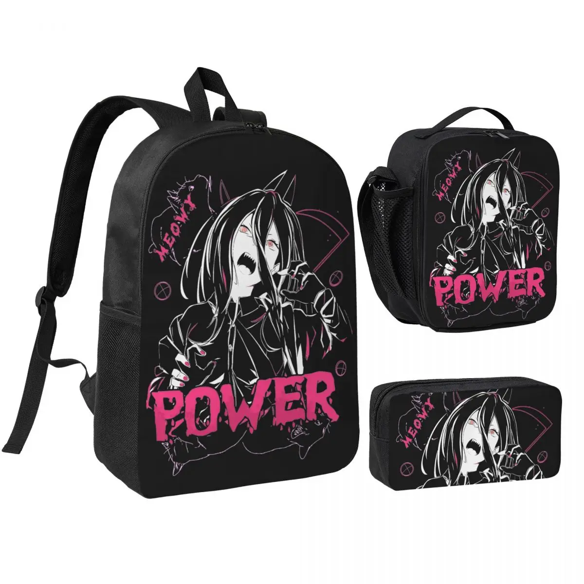 Power Blood Devil Meowy Manga Anime 3pecs/set Backpack for Teenage Chainsaw Man Laptop Shoulder Bag Lunch bag Pencil Case