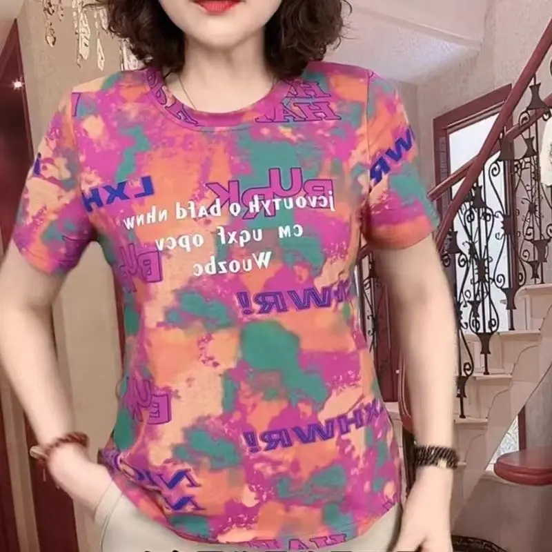 

Fashion O-Neck Printed Letter Color T-Shirts Women's Clothing Summer New Loose Short Sleeve Commuter Tops Casual Tee Shirt