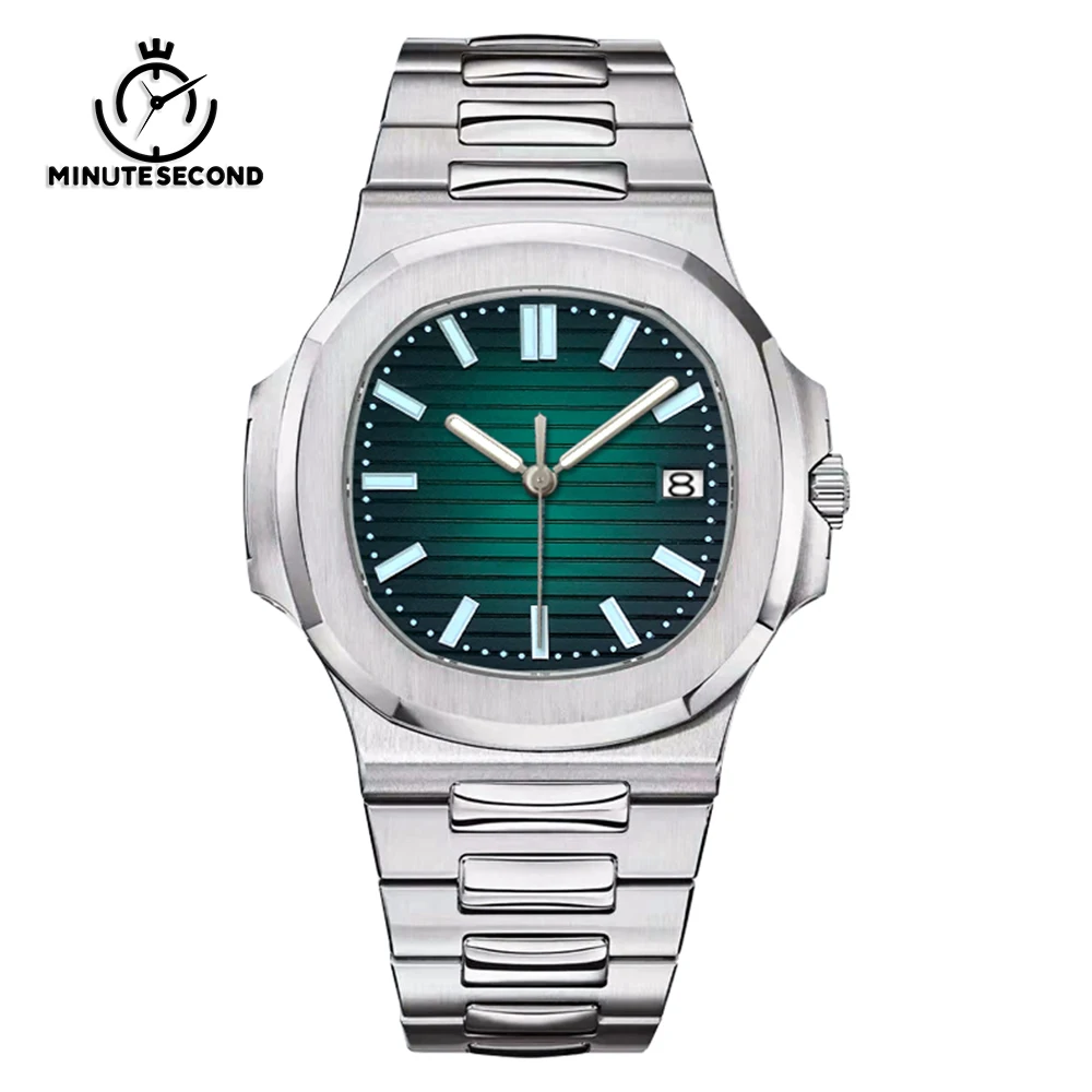 

MINUTECOND NH35 Watch Silver Watch Gradient Green Dial Sapphire Crystal NH35 Automatic Movement Stainless Steel Strap Men Watch