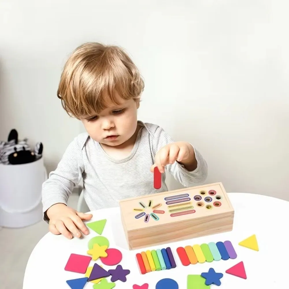 Wooden Shape Sorting Box 3D Shapes Geometric Solids Montessori Educational Game Fine Motor Color Shape Sorting
