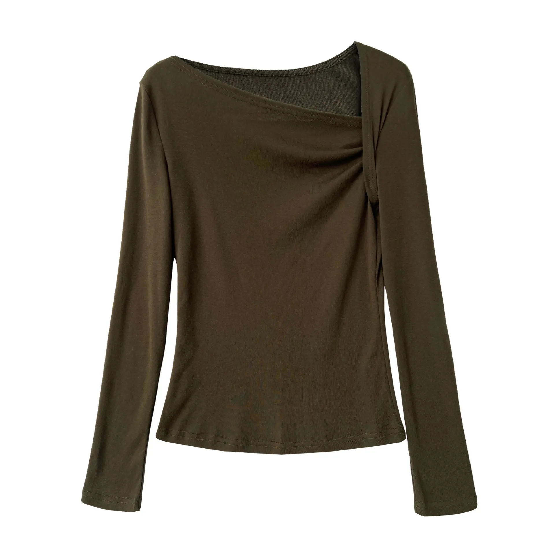 Camicia con fondo pieghettato con design a spalla inclinata T-shirt Spice Girl autunno nuova vestibilità slim a maniche lunghe