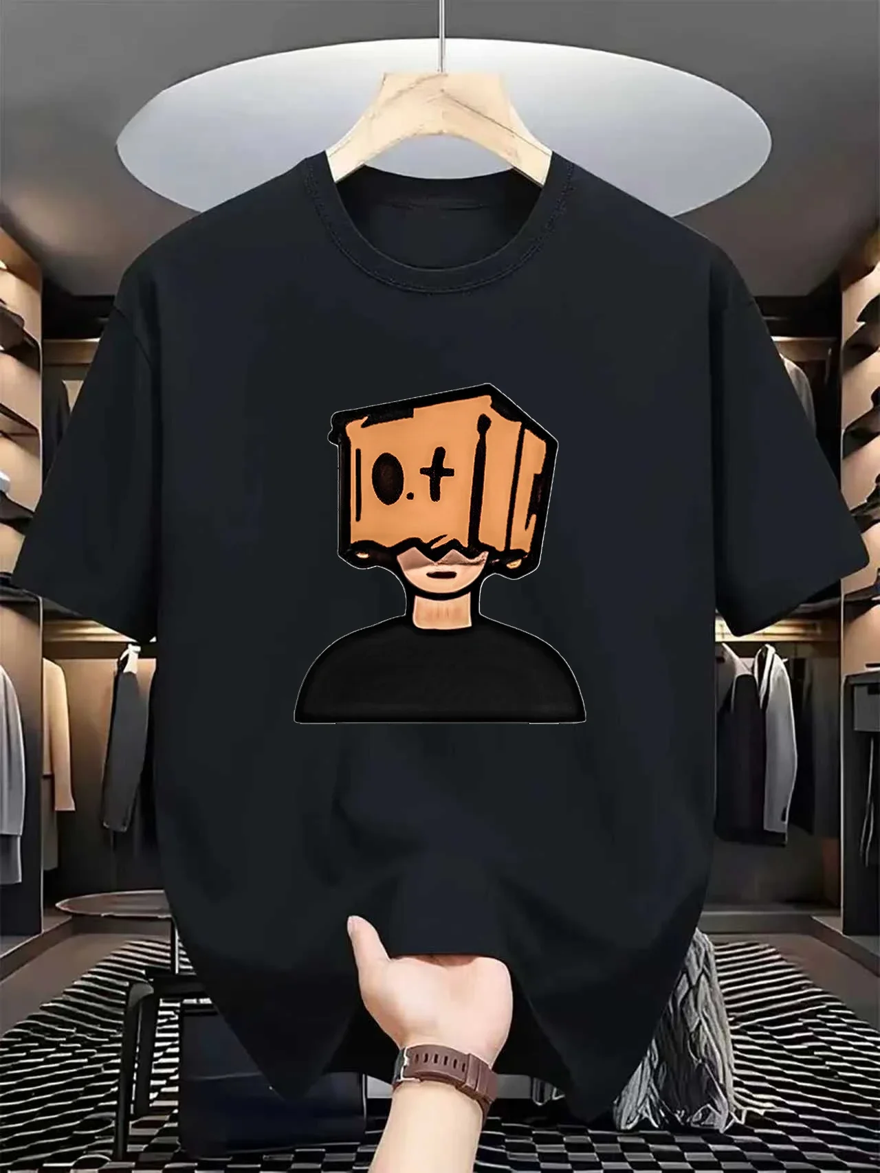 أحدث طراز للتخسيس الرجالي، مسامي، كاجوال مطبوع على طراز الرسوم المتحركة للتسوق بأكمام قصيرة #1