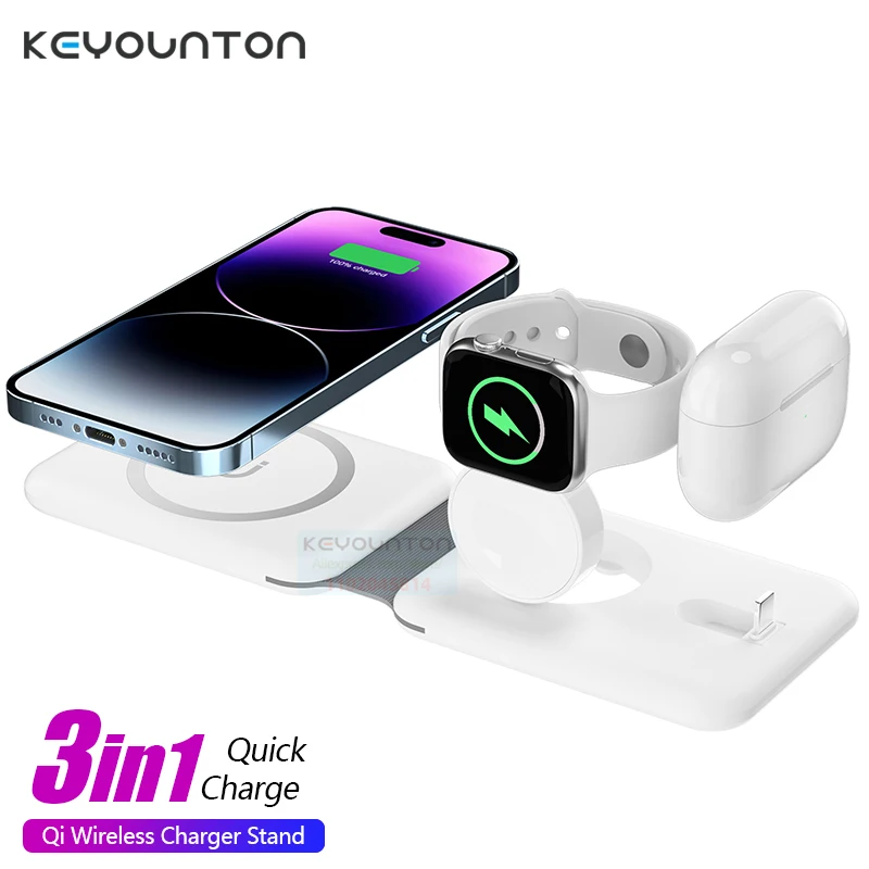 

Магнитное беспроводное зарядное устройство 15 Вт 3 в 1 для iPhone 14 13 12 11 ProMax Watch 8 7 Airpods Pro Портативные складные беспроводные зарядные устройства Pad