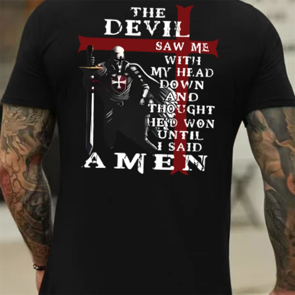 Fashion Vintage Christian T-Shirts for Mens Knight Templar T Shirt for Mens 3D Printed O-Neck T-Shirt Casual Pattern on the Back