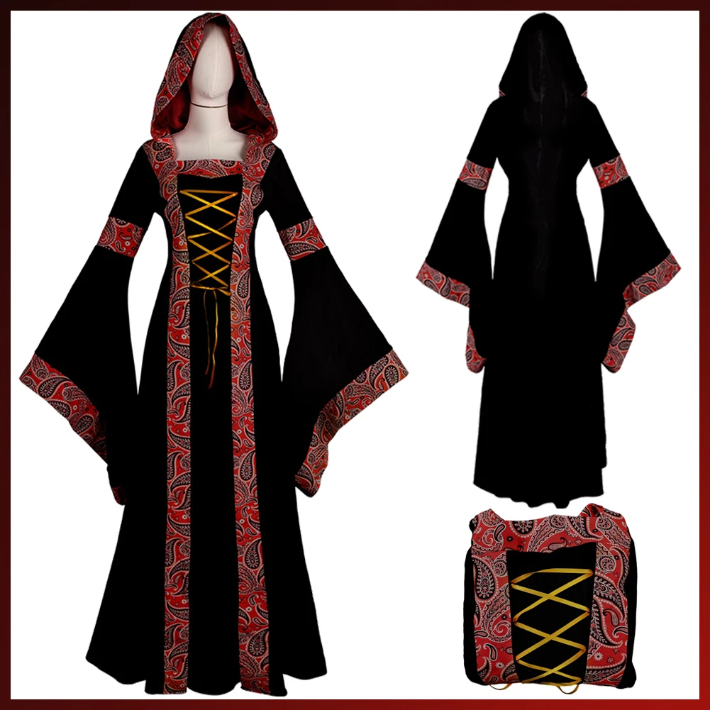 

Women Retro Medieval Dress Vampires Witch Roleplay Vintage Velvet Dress Costume Victorian Renaissance Gothic Clothing Halloween