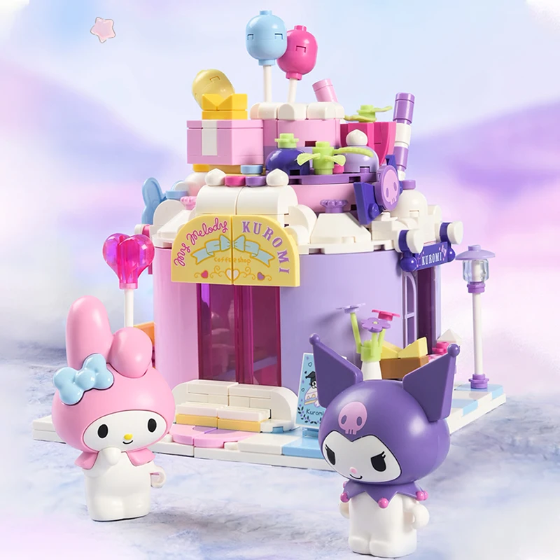 

Sanrio Series Cake Shop Building Blocks Kuromi My Melody Cute Cartoon Model Bricks Desktop Decoration Kids DIY Toys Gifts