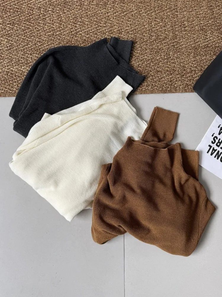 LIinar Fall 2026 New Korean-Style Semi-High-Neck Long-Sleeve Knit Top for Women Relaxed Loose-Fitting Casual Solid-Color Top