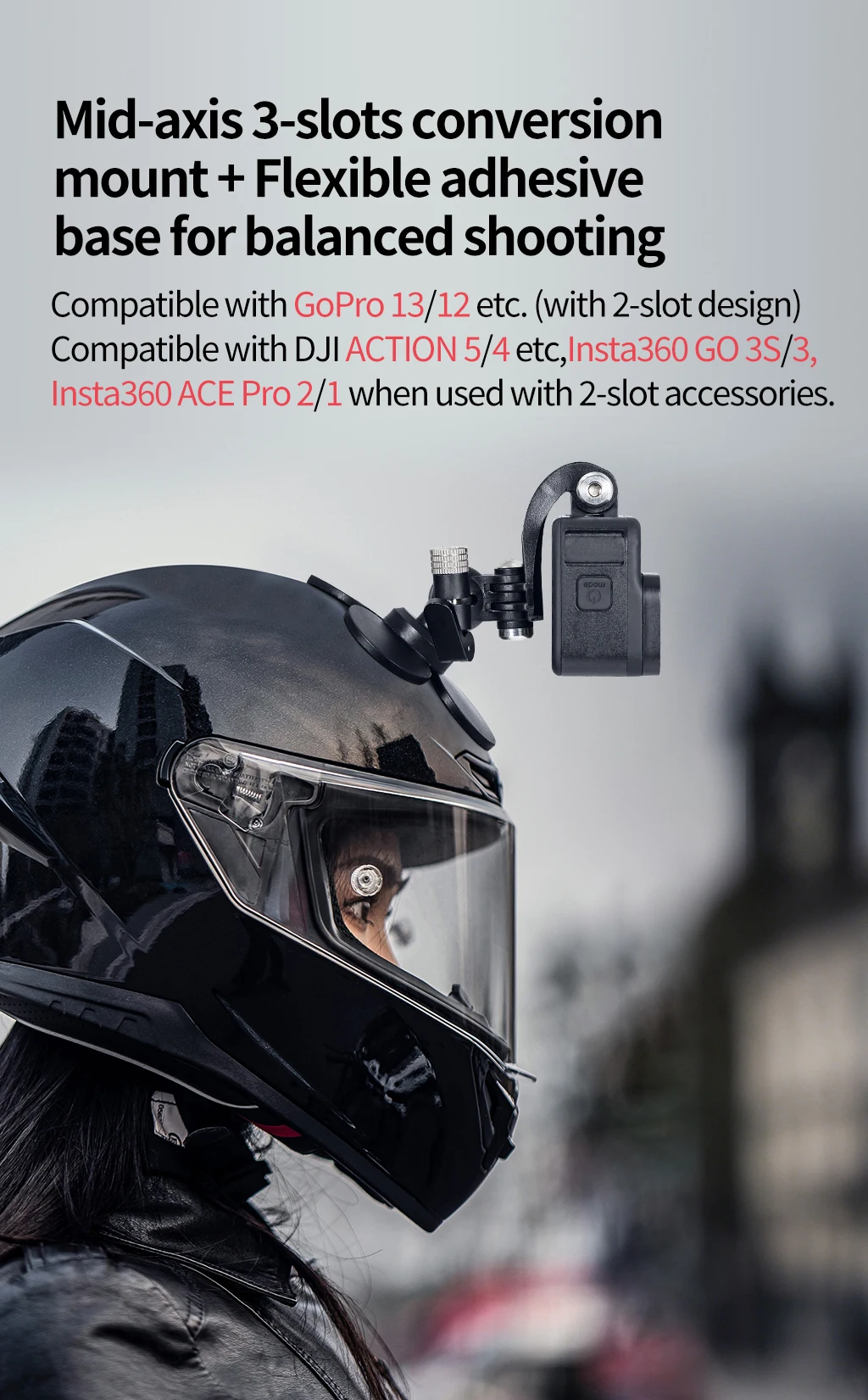360 drehbare Helm-Kamerahalterung, flexible selbstklebende Basis, 17 mm Kugel für GoPro 13 12 11 Insta360 X4 X5 Ace Pro Motorradhalterung – Detail 15