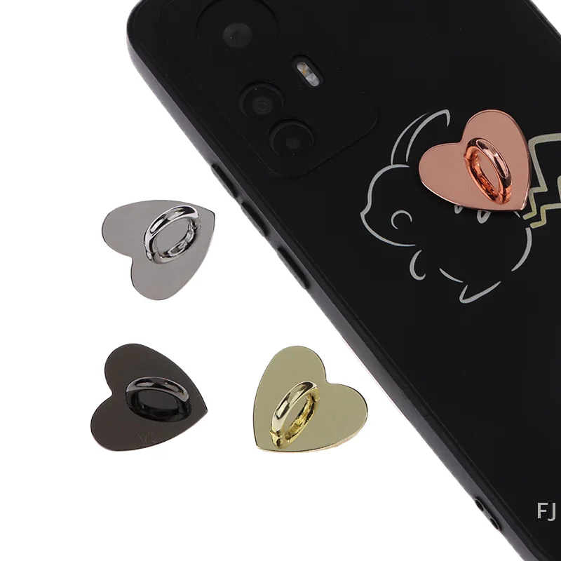 [YU]5Pcs Metal Heart Shaped Phone Charm Holder Love Heart Phone Finger Ring / Self Adhesive Mobile Phone Back Stand Hooks