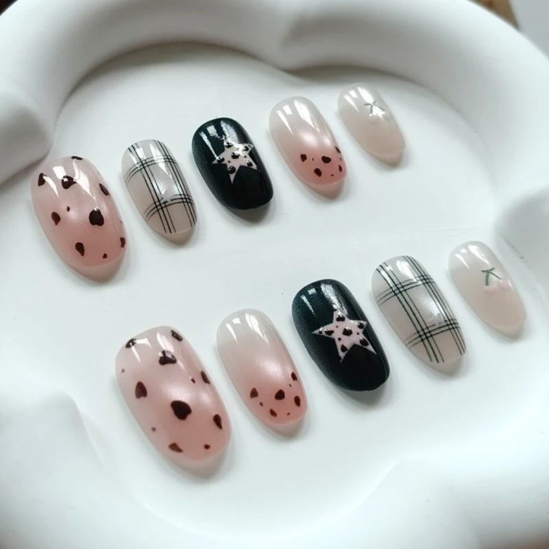 10 Stück Süße Niedliche Vergoldete Polka Dot Sterne Kurze Mandel Wiederverwendbare Nagelkunst Französischer Stil Katzenaugen-Nagelaufkleber Aufklebnägel – Detail 17