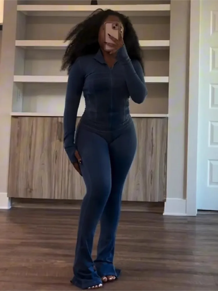 الخريف عادية الصلبة رياضي قطعتين مجموعات أنيقة المرأة الوقوف الرقبة سستة طويلة الأكمام سليم بلوزات وسراويل ضيقة وتتسابق رياضية #3