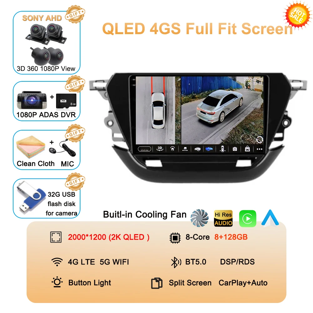 Android 16 autoradio voor Opel Corsa F 2019-2023 touchscreen, autoradio, videospeler, navigatie, GPS, multimedia, BT, Carplay