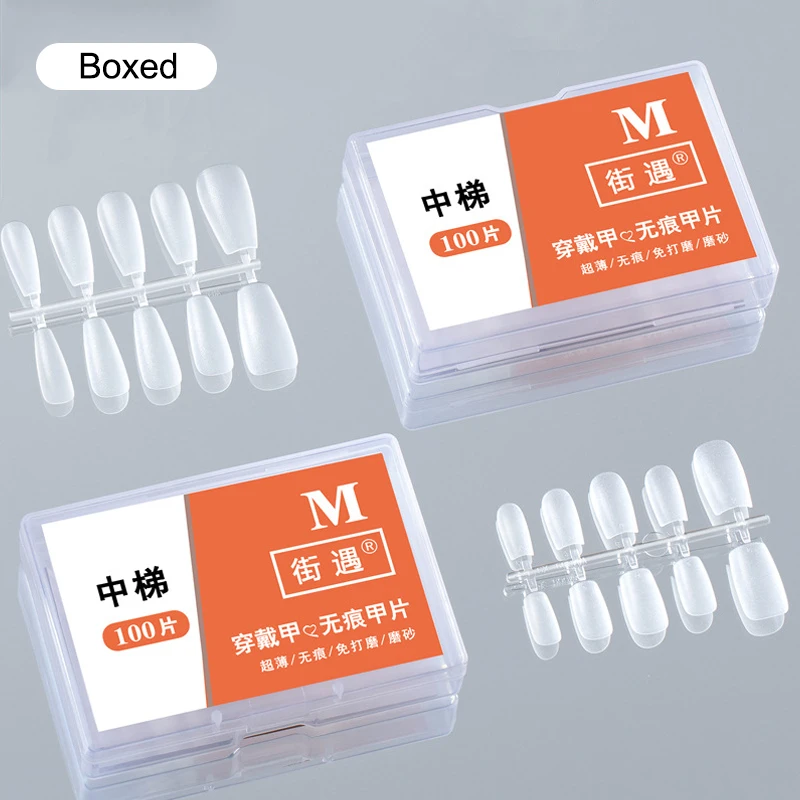 100개/박스 가짜 손톱 무광택 무흔적 얇은 데말 프레스온 네일 팁 연장용 홈 DIY
