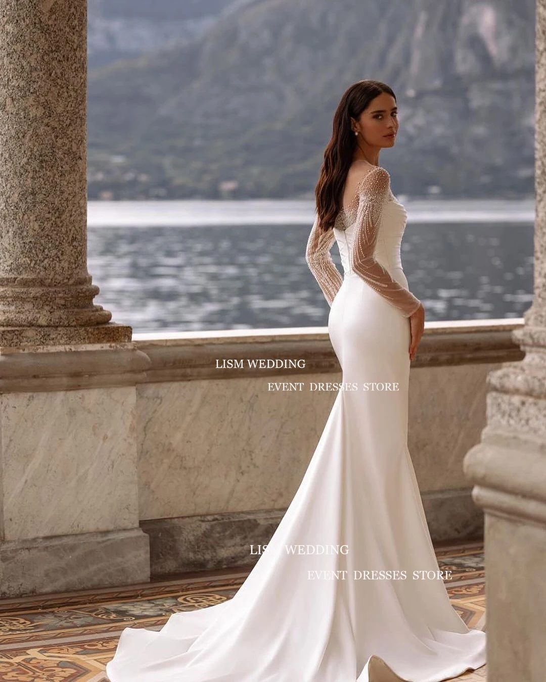 LISM-Robe de Mariée Sirène en Dentelle Transparente, Vêtement à Manches sulf, avec Traîne, sur Mesure, pour Patients