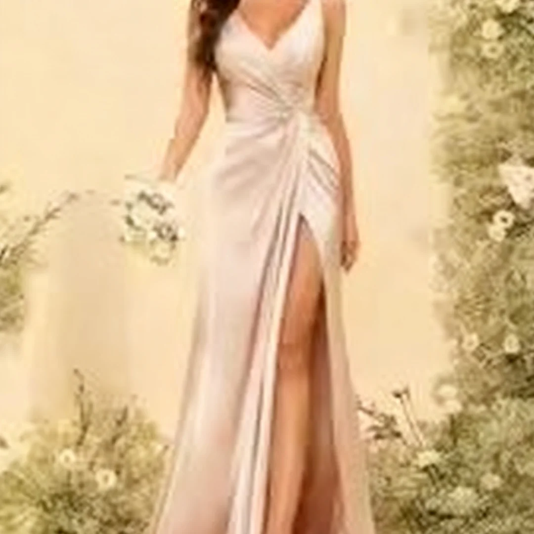

Customized V Neck Bridesmaid Dresses Slit Ruched Satin Pleated formal evening dresses birthday party prom gowns for women
