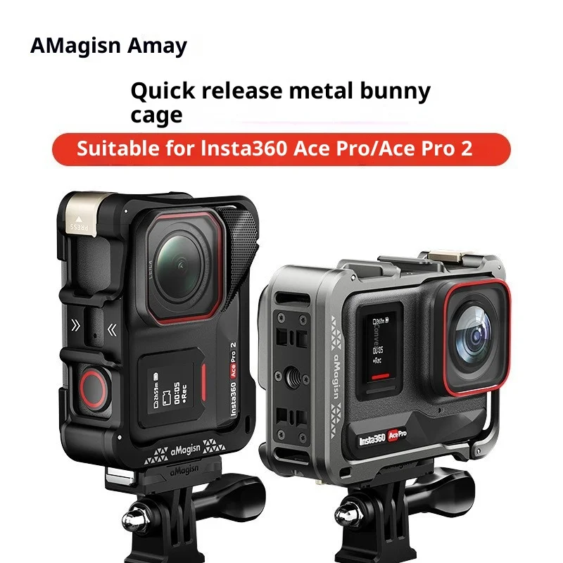 

Быстросъемная металлическая клетка aMagisn для Insta360 Ace Pro 2, откидная открытая дверца батарейного отсека, легко сменная силиконовая крышка объектива, пенопластовая прокладка