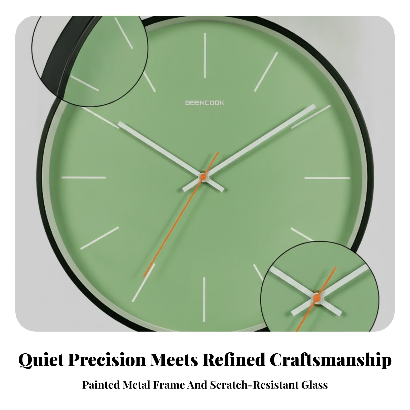 Wall Clock with Glass Face Minimalist Silent Wall Clock High-Contrast Lightweight for Living Room, Office