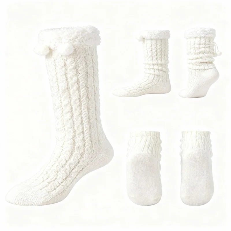 Jambières Kawaii avec pompons, chaussettes de bottes en tricot torsadé pour superposition avec jupes et baskets, accessoire de mode mignon 22cm, 2 pièces