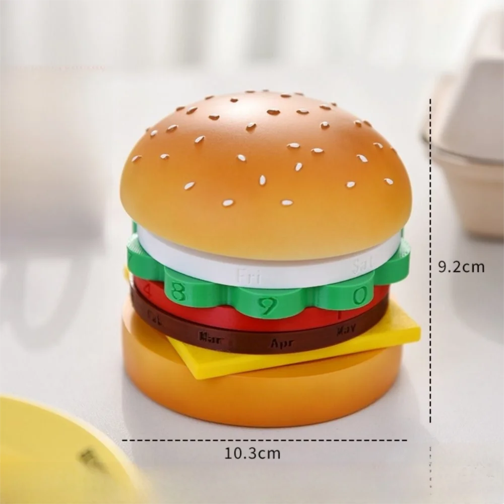 Creative Hamburger Perpetual Calendar Non-slip Bottom Reusable Rotating Desk Calendar Stable Quiet Fun Burger Table Ornament